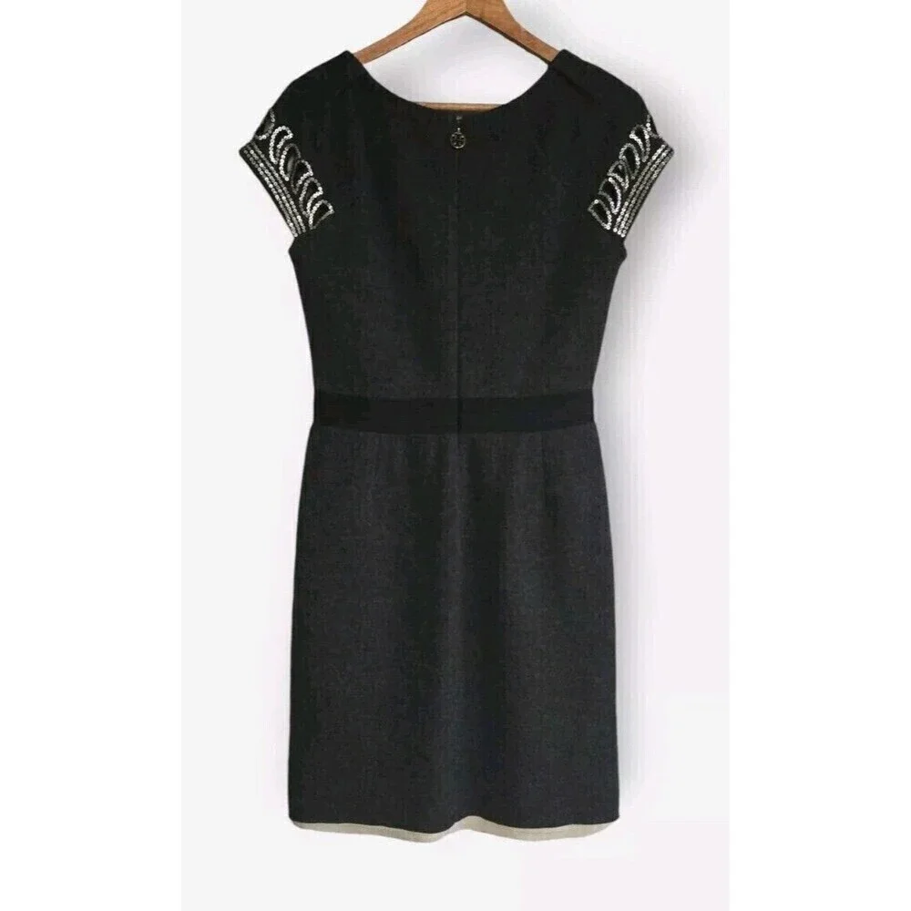 Tory Burch Minnie Sheath Wool Dress Womens Small Black Embellished Lined